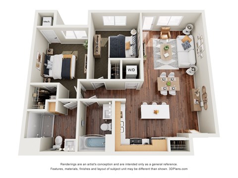 Floor plan for 2 beds, 2 baths, 968 sqft